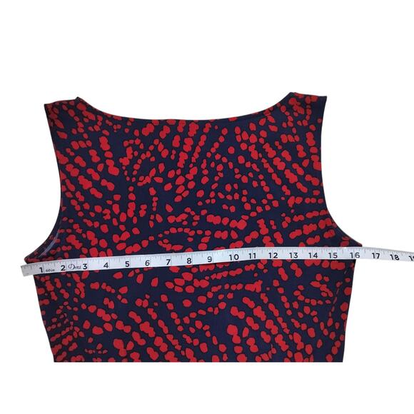 Anne Klein women blue red casual sleeveles stretch belted faux wrap dress size S - Picture 8 of 12